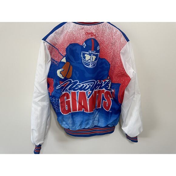 Vintage New York Giants Chalk Line Fanimation Satin Bomber Jacket Large 90s NFL - Picture 2 of 7